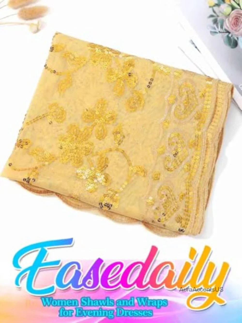 Sequin Sheer Pashmina Shawl Wrap for Wedding Bridal Evening Dress